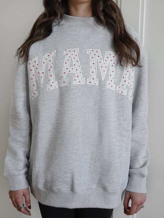 Mama Floral Embroidered Mockneck Sweatshirt