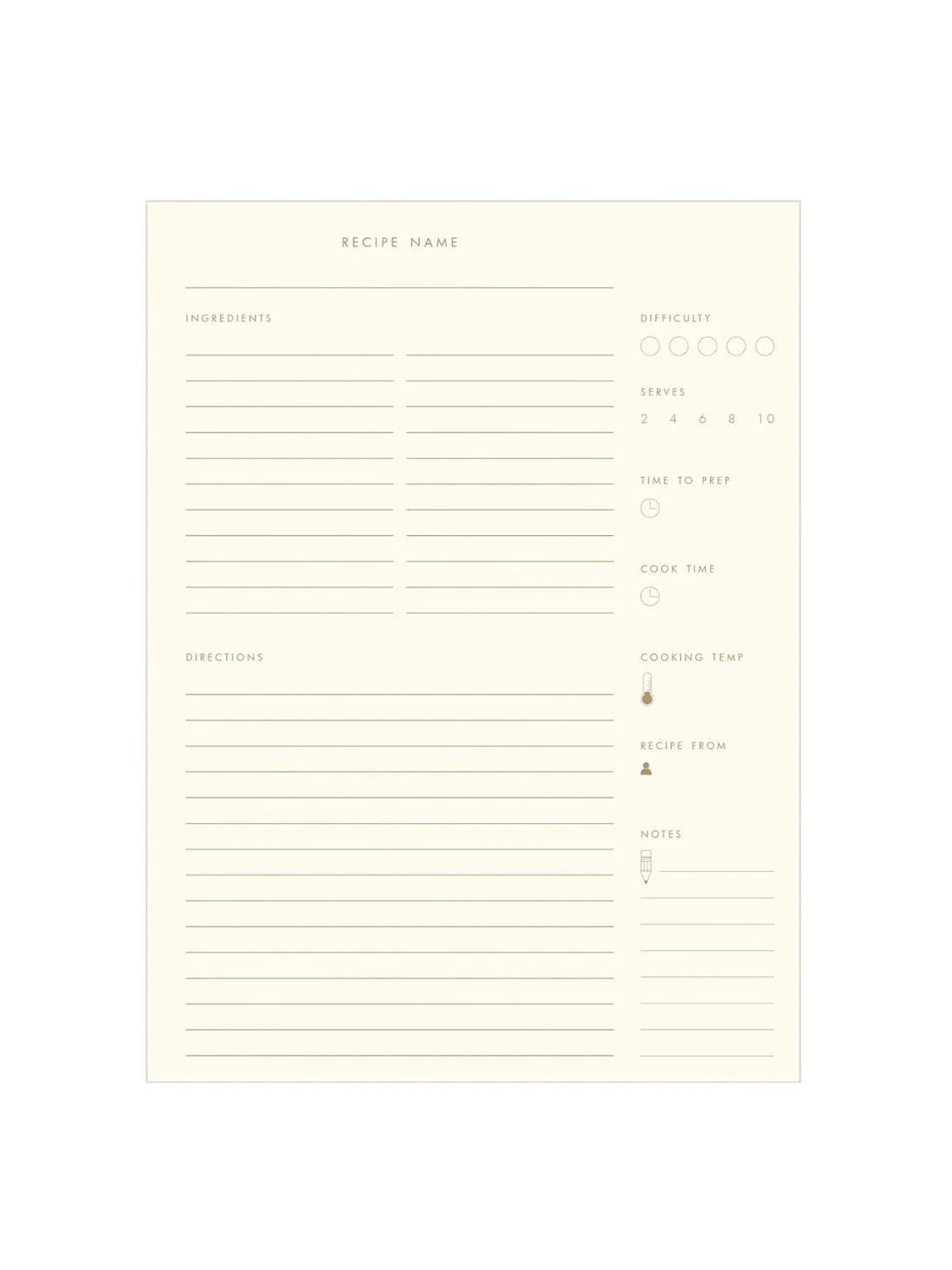Blush and Beige Striped Recipe Book