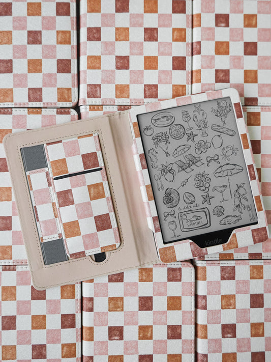 Autumn Sunset Checkered Plaid Kindle Case