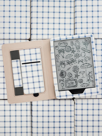 Blue and White Windowpane Plaid Kindle Case