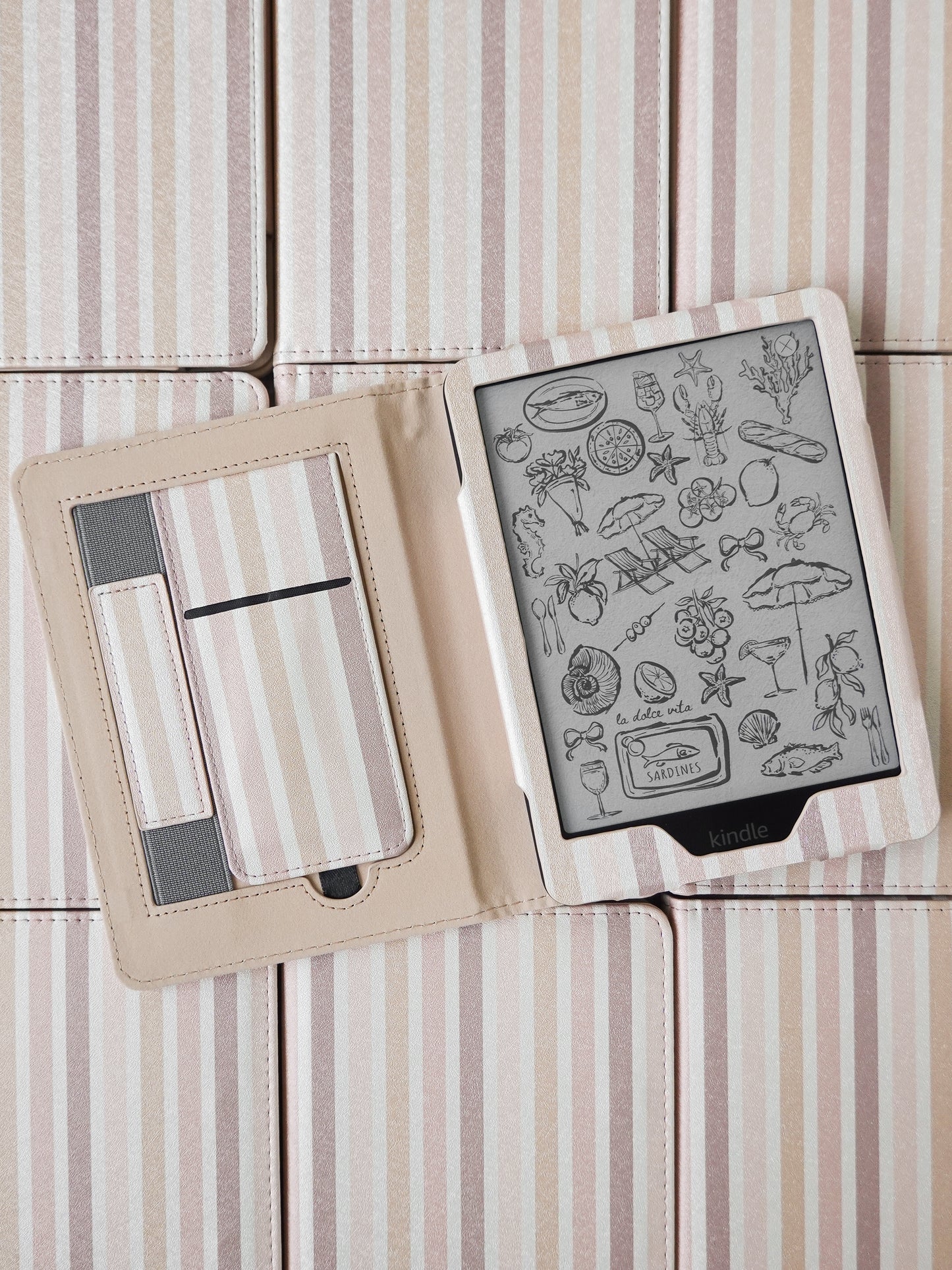 Blush Striped Neutral Kindle Case