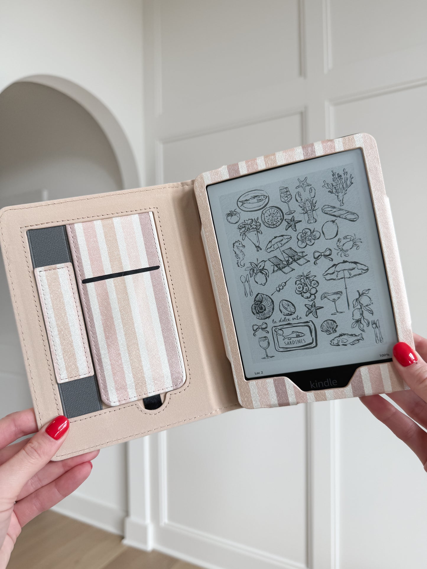 Blush Striped Neutral Kindle Case