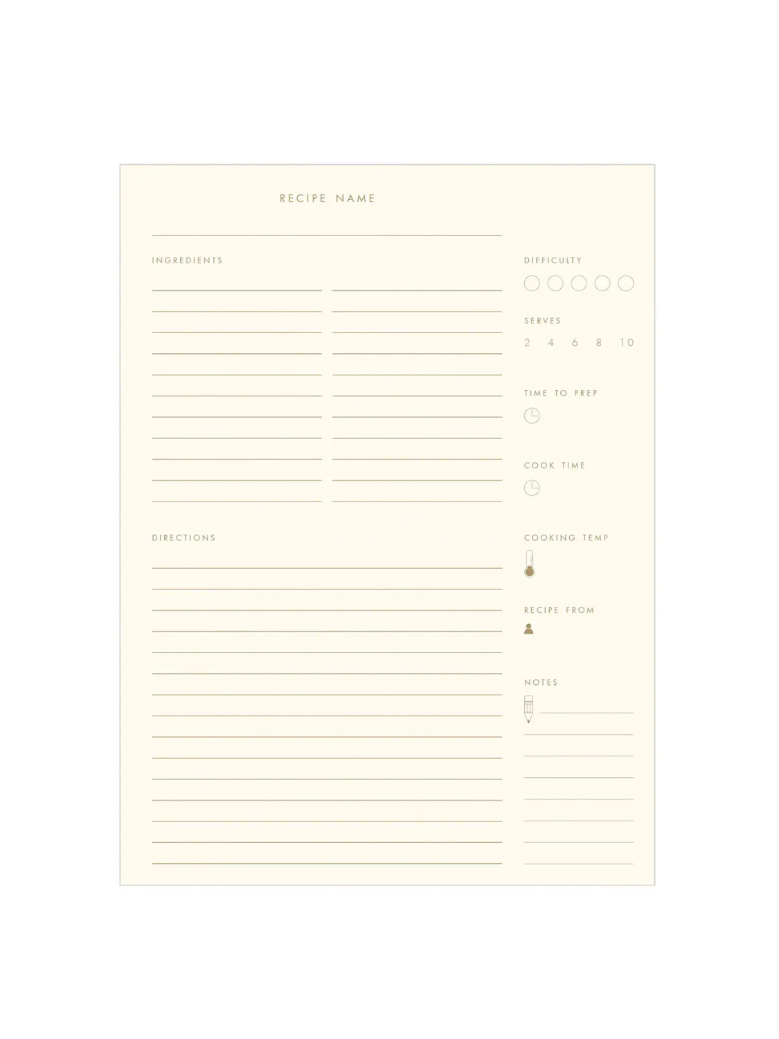 Blush and Beige Striped Recipe Book