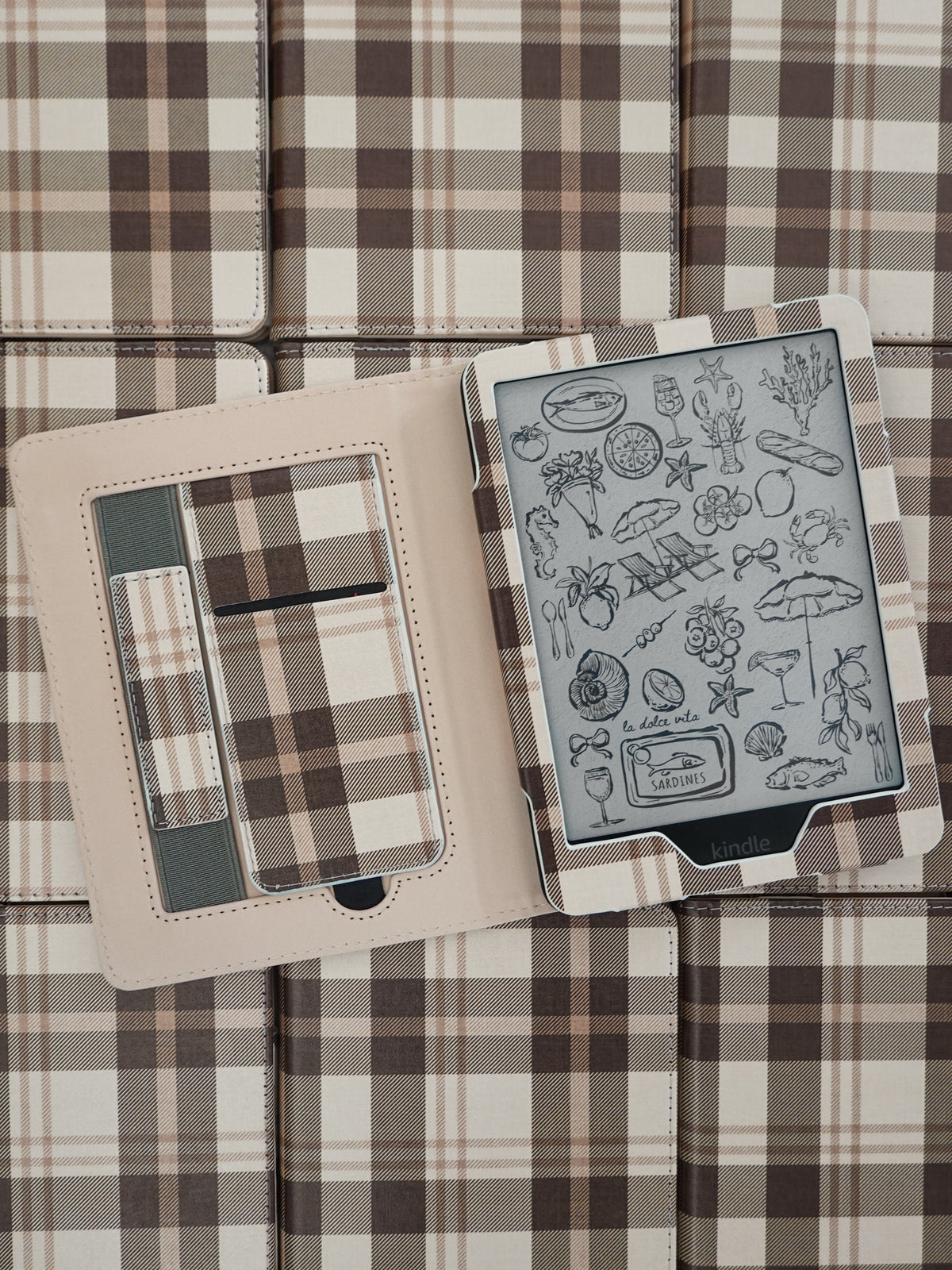 Caramel Plaid Brown and Tan Kindle Case