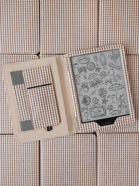 Coffee Gingham Checkered Plaid Kindle Case