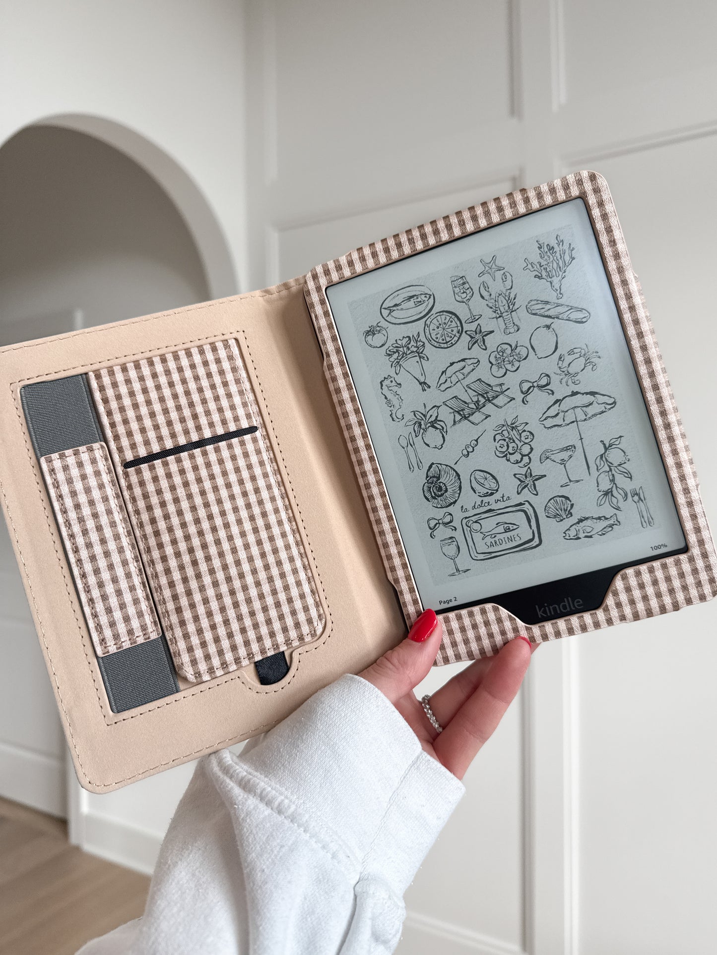 Coffee Gingham Checkered Plaid Kindle Case