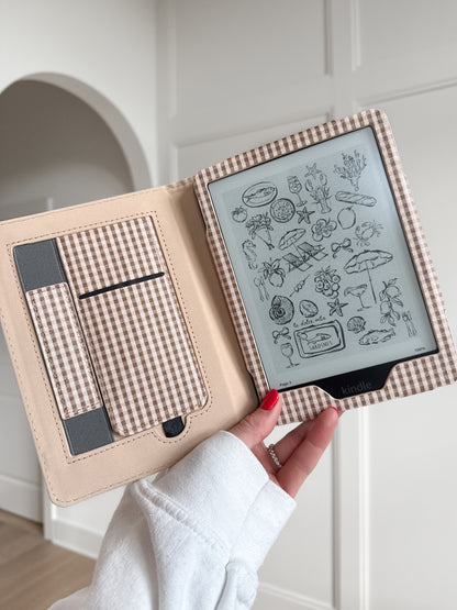 Coffee Gingham Checkered Plaid Kindle Case
