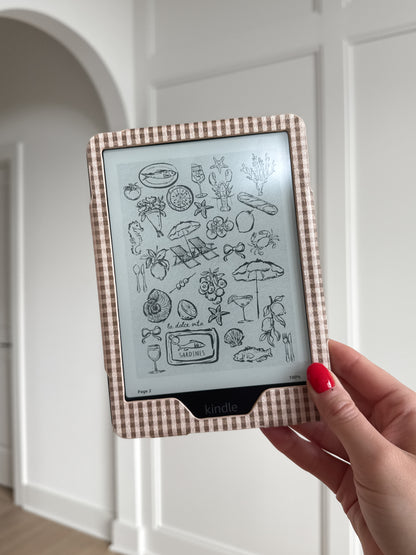 Coffee Gingham Checkered Plaid Kindle Case