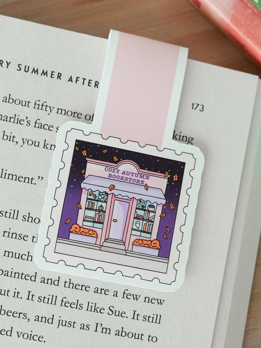 Cozy Autumn Bookstore Magnetic Bookmark