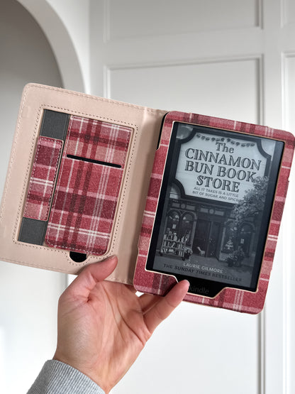 Cozy Nights in Burgundy Plaid Kindle Case