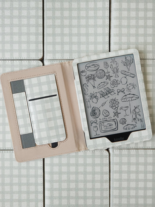 Green Gingham Checkered Kindle Case
