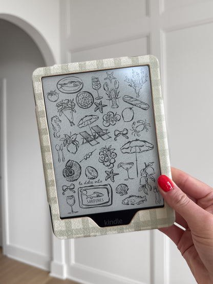 Green Gingham Checkered Kindle Case