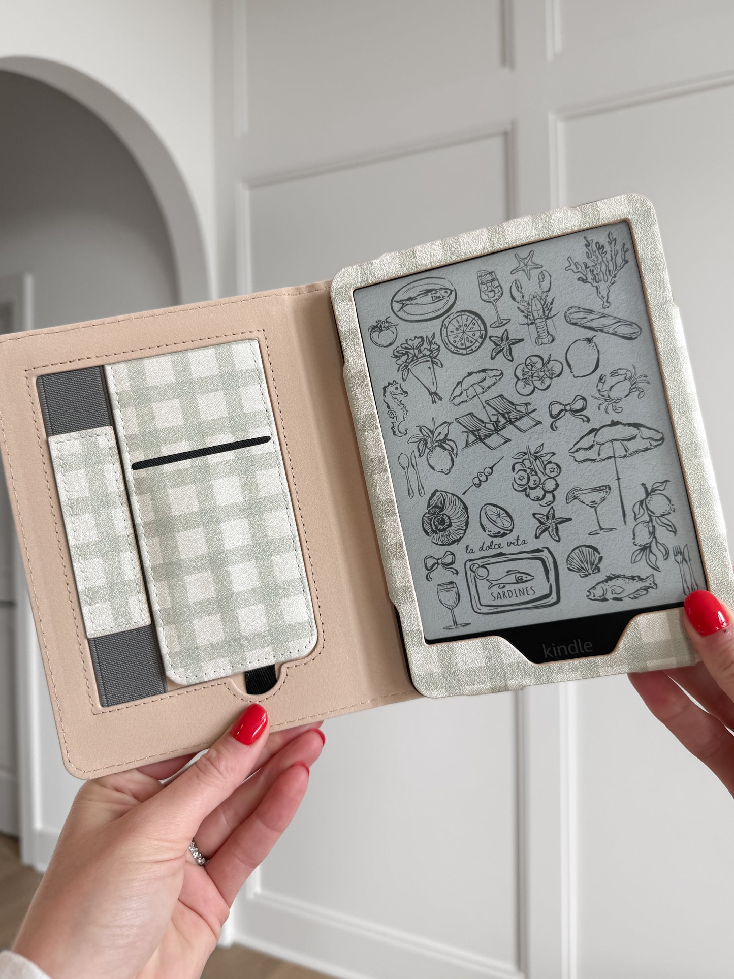 Green Gingham Checkered Kindle Case