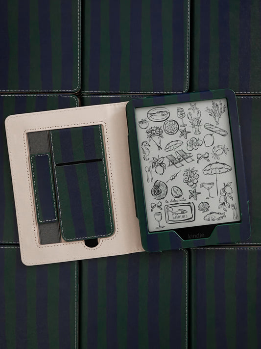 Green and Navy Wavy Stripe Kindle Case