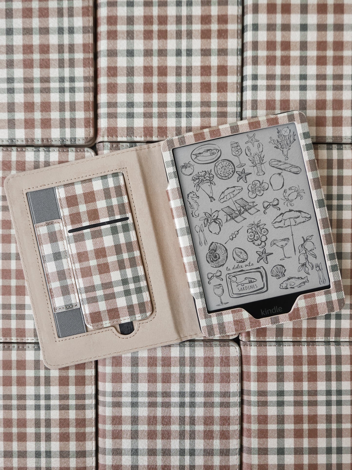Hazel Plaid Checkered Kindle Case