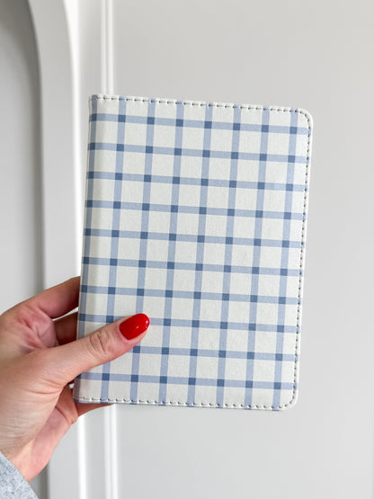 Blue and White Windowpane Plaid Kindle Case