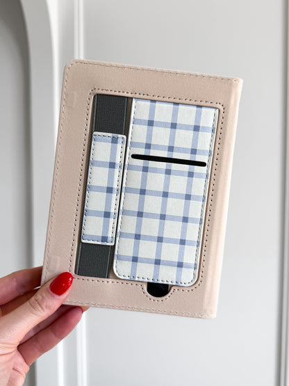 Blue and White Windowpane Plaid Kindle Case