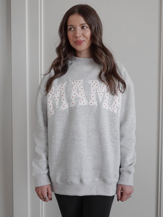 Mama Floral Embroidered Mockneck Sweatshirt