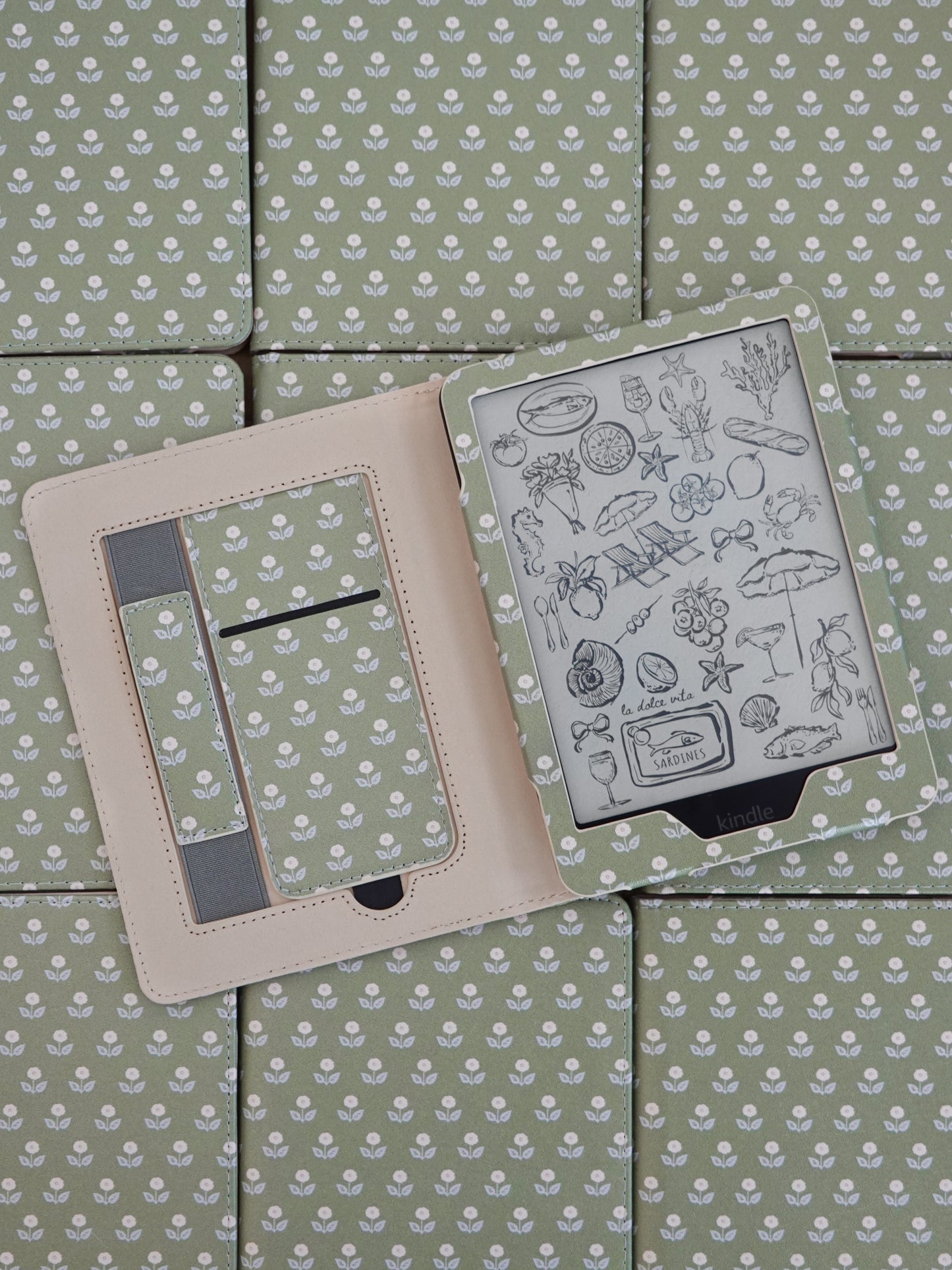 Sage Garden Green Floral Kindle Case