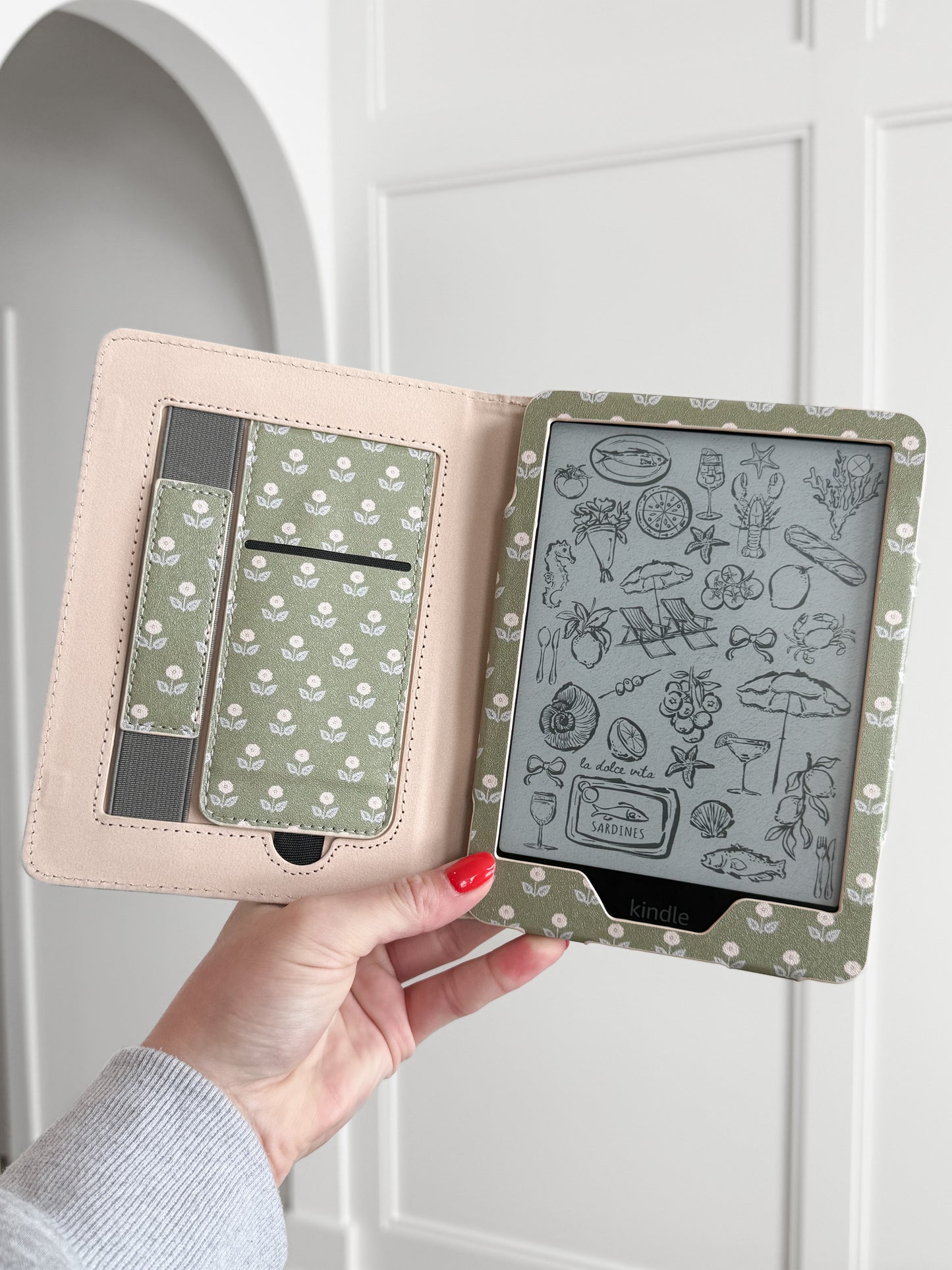 Sage Garden Green Floral Kindle Case