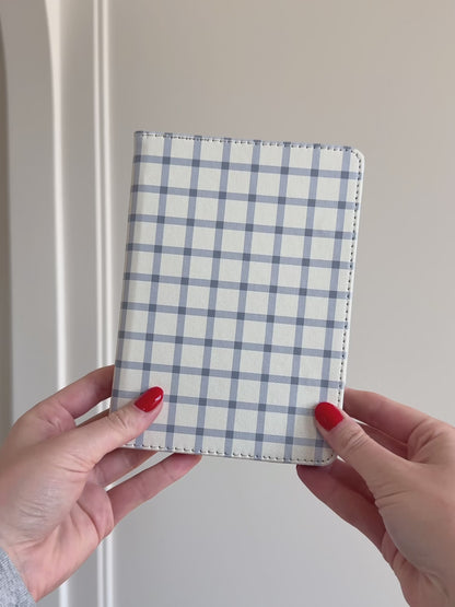 Blue and White Windowpane Plaid Kindle Case